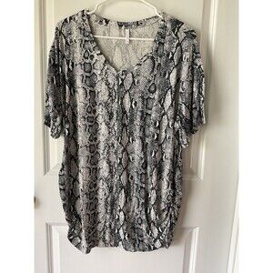 Women’s V-Neck Blouse Shirt Snake Skin Tunic Top White Black 2XL Plus 0054